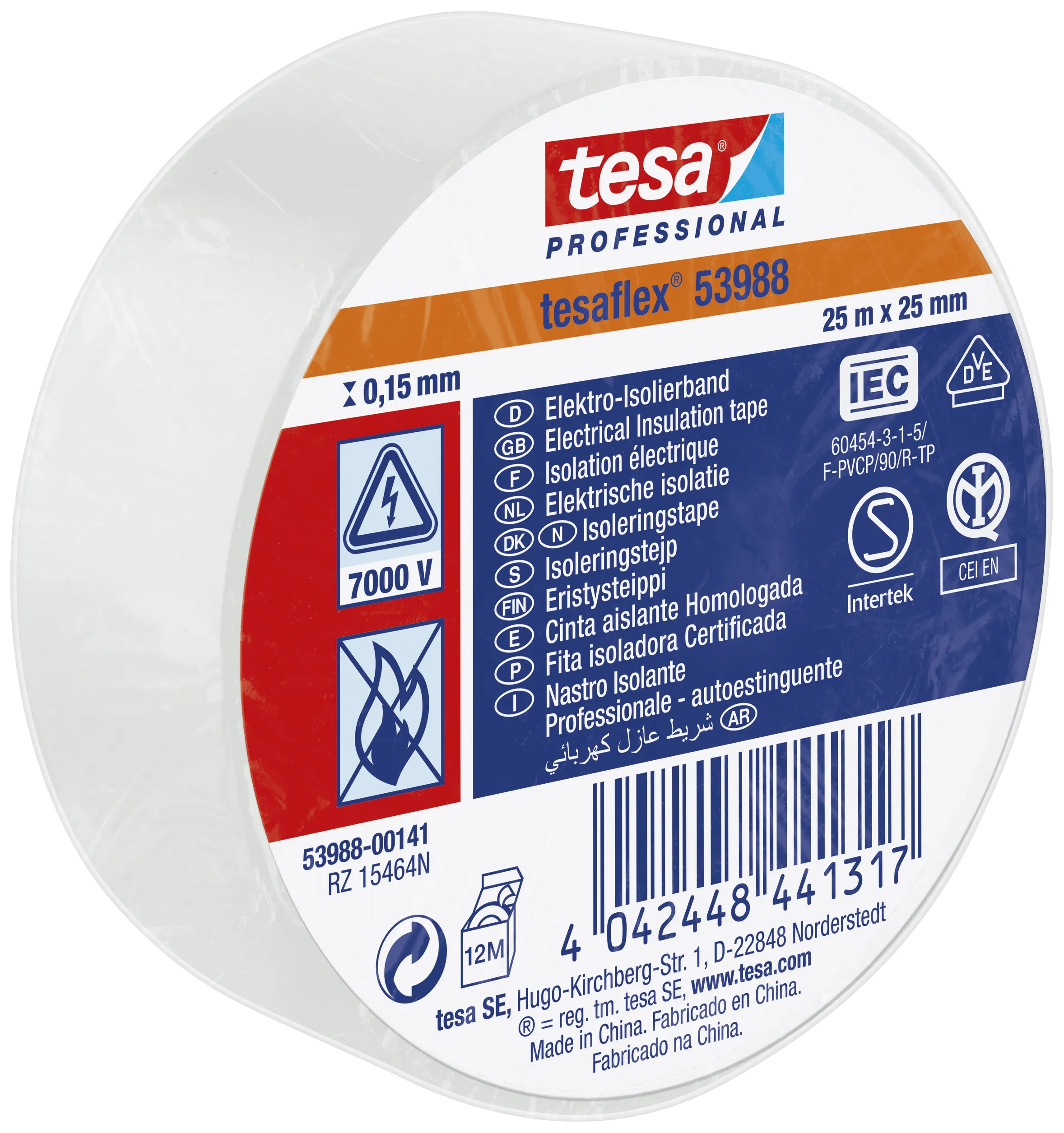 TesaFlex 53988 isolértape PVC 25mm×25m hvid