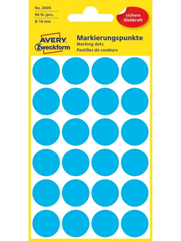 Avery Matriseklistremerker, Ø 18 mm, 96 Etiketter, Blå