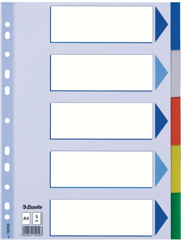 Esselte Skilleblad  PP A4 5-delt Flerf.