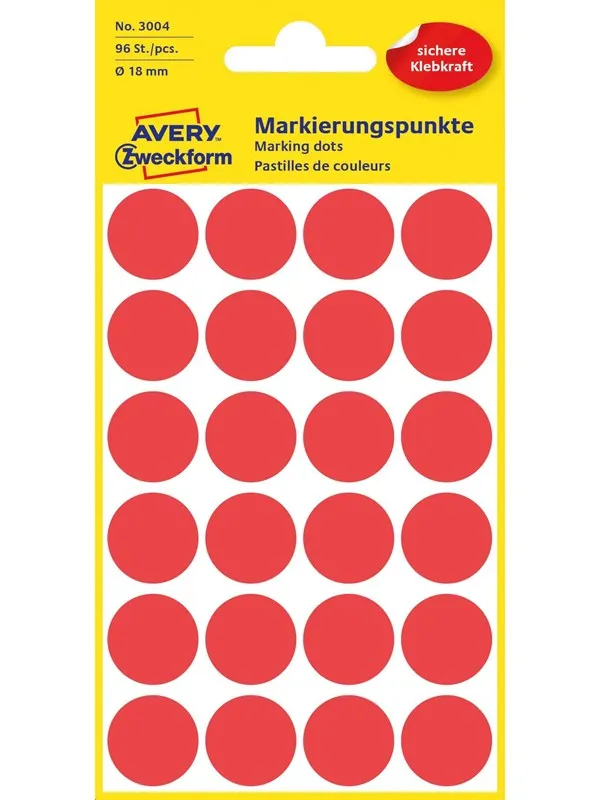 Avery Matriseklistremerker, Ø 18 mm, 96 Etiketter, Rød