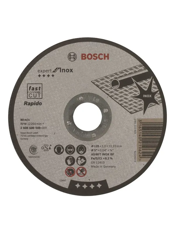 Bosch Kappeskive rett Expert for Inox - Rapido AS 60 T INOX BF, 125 mm, 1,0 mm