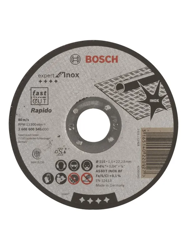 Bosch Kappeskive rett Expert for Inox - Rapido AS 60 T INOX BF, 115 mm, 1,0 mm