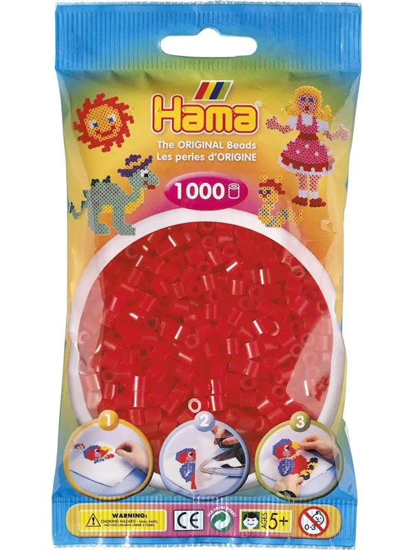 Hama Beads - Red transparent 1000 pcs
