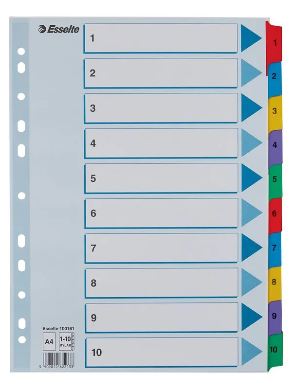 Esselte Register  Mylar A4 1-10 Flerfarg