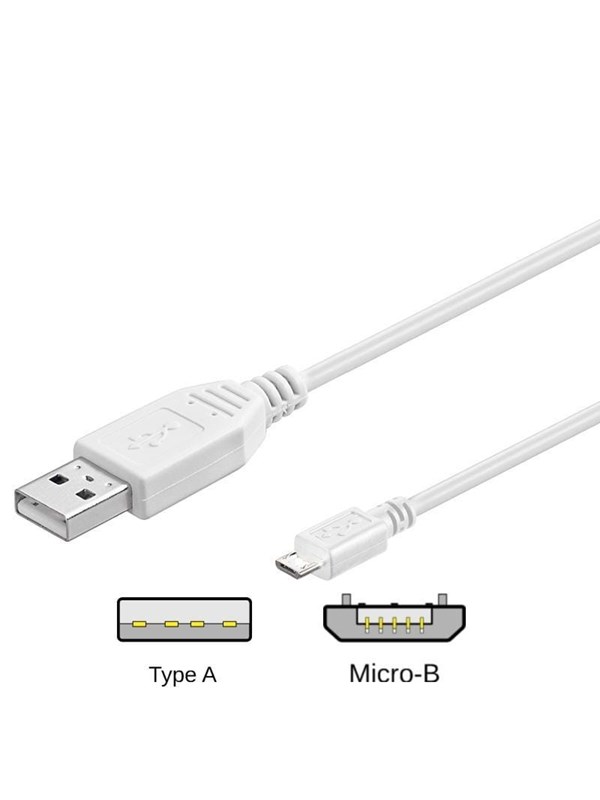 Pro USB-A <-> USB Micro-B - 5m - Hvit