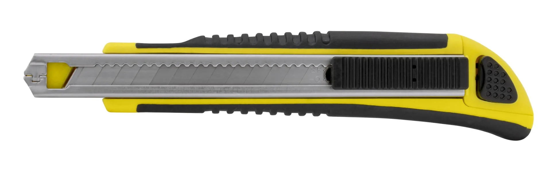 Kniv med Non-Slip gummigrep, 9 mm knivblad, Automatisk lås og magasin med 2 ekstra knivblader