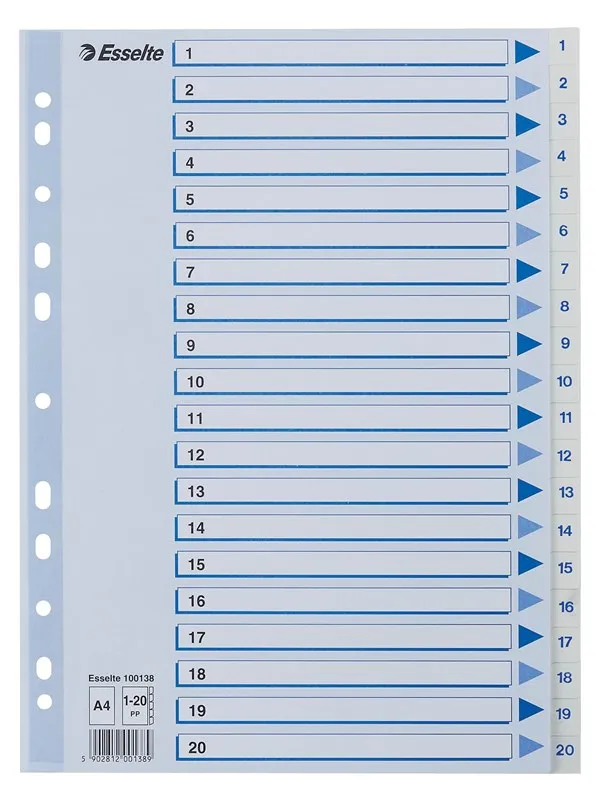 Esselte Register  PP A4 1-20 Hvit