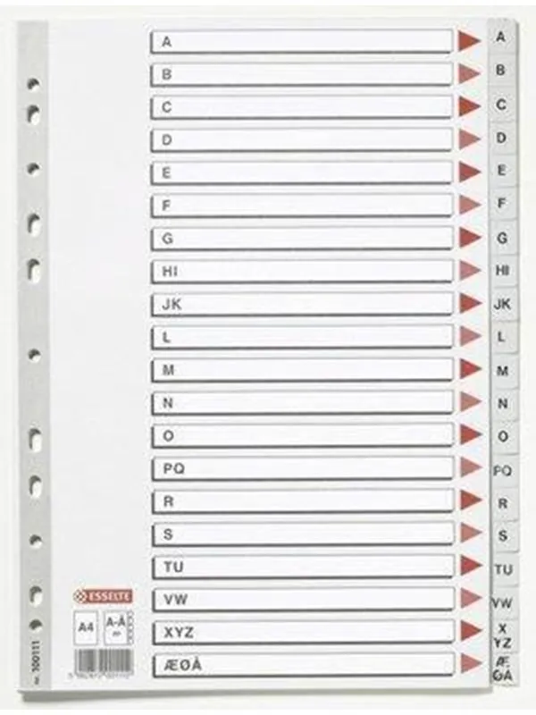 Esselte Index dividers plastic grey a4 a-å w/cardboard frontpage
