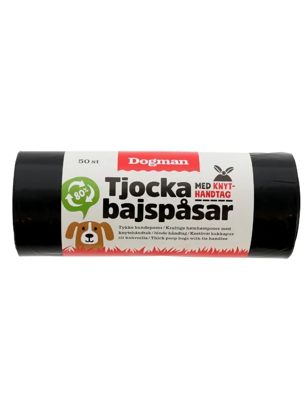 Dogman Tykke Hundeposer med Knytehåndtak Svart (50-pakning)