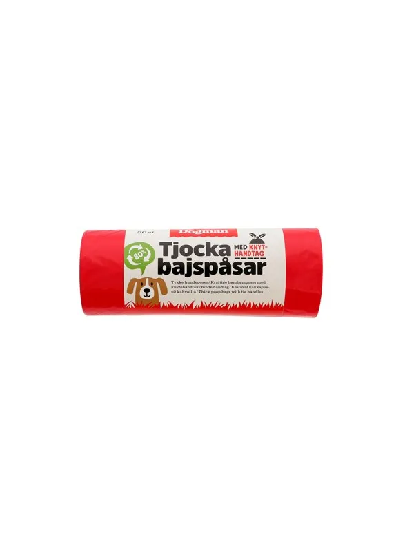 Dogman Tykke Hundeposer med Knytehåndtak Rød (50-pakning)