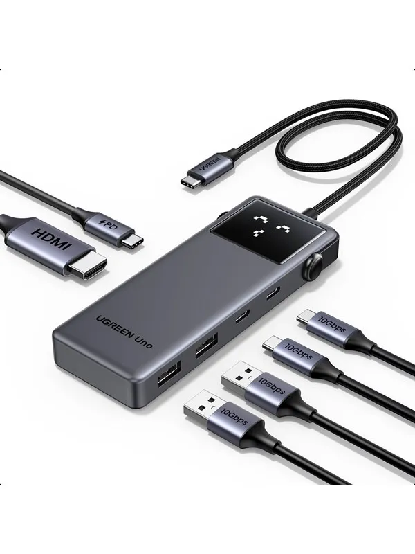 UGREEN Uno 6-In-1 Usb-C Hub USB-hub - 6 porter - Grå