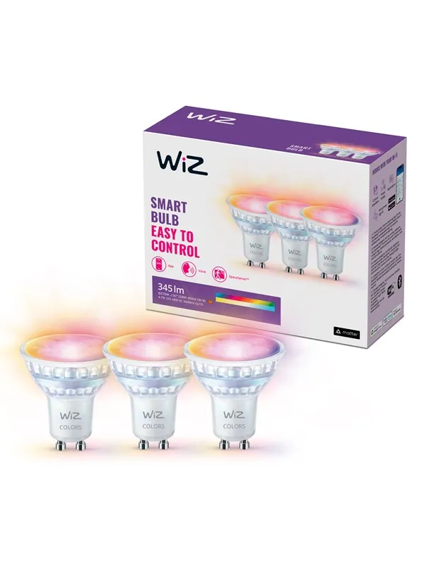 WiZ Color GU10 Smart Spot-pære 3-pakning - RGB/16 millioner farger + dimbar hvit LED