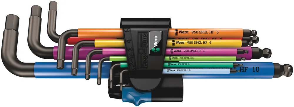 Wera l-key set blacklaser hex-plus 950/9 multicolour hf 1 w/holding function 9pcs 1.5x90-10x224mm