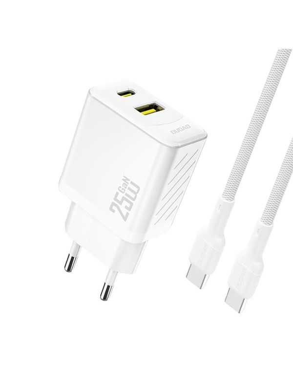 Dudao A26TCEU PD QC 25W GaN USB-A USB-C wall charger with USB-C cable - white
