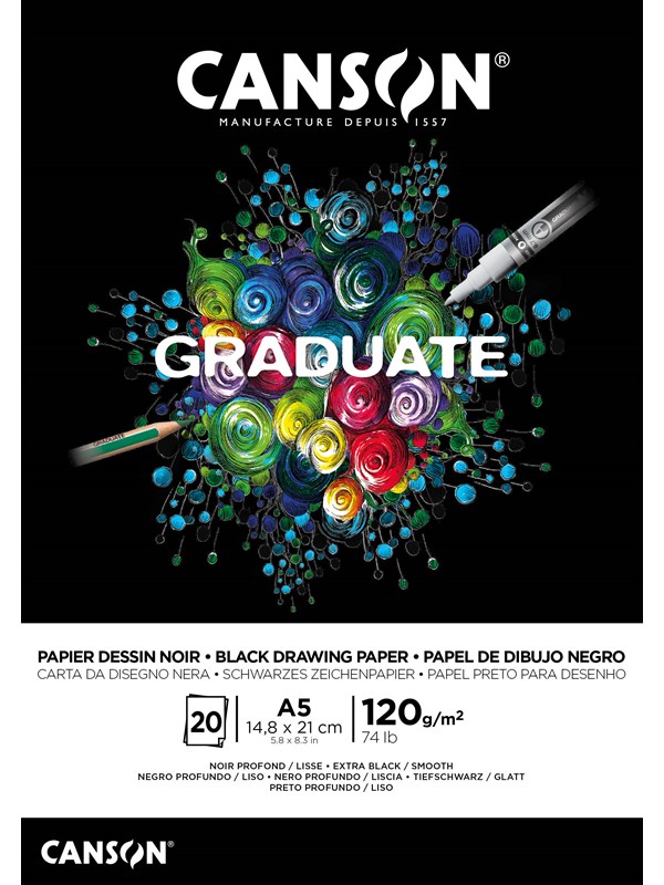 Canson Graduate Black Paper Pad A5 120G 20 SH