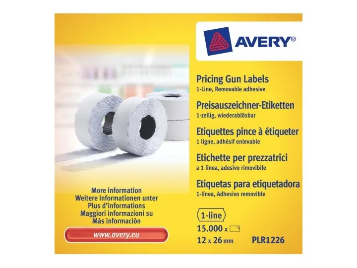 Avery Hvite avtagbare prisetiketter , Hvite, 26 x 12 mm, Avtagbar