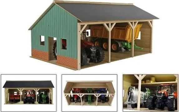 Kids Globe - Agricultural Shed Wood for 3 Tractors 1:16