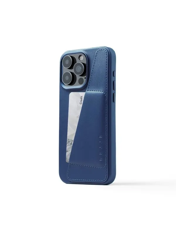 Mujjo iPhone 15 Pro Max Wallet Leather Case - Monaco Blue