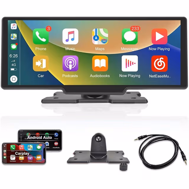 Trådløs CarPlay-skjerm 10,3"" HD-berøringsskjerm bilradio CarPlay/Android Auto FM-sender