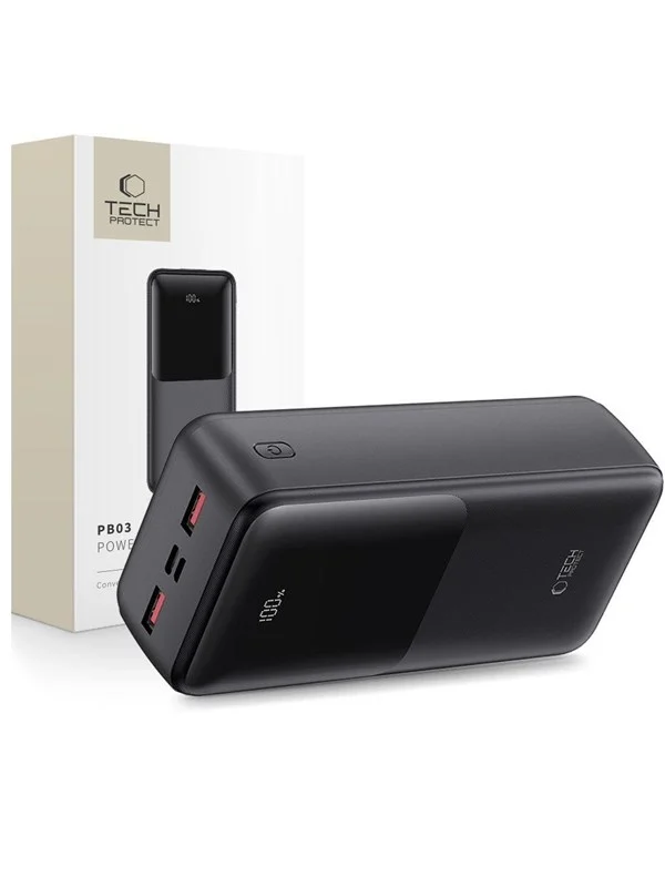 Tech-Protect Powerbank PB03 30000mAh 22.5W - black Nødlader - Svart - 30000 mAh