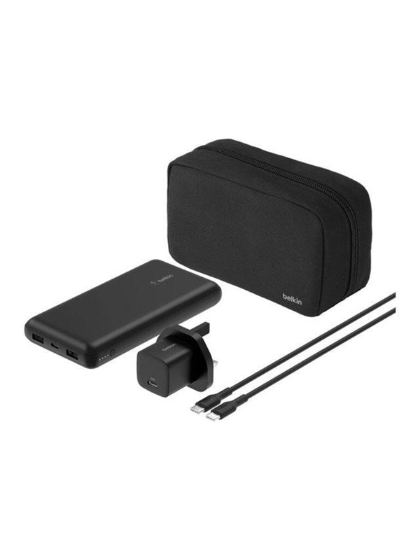Belkin BoostCharge power bank - + AC power adapter - 24 pin USB-C 2 x USB - with zippered pouch case Nødlader - Svart - 20000 mAh
