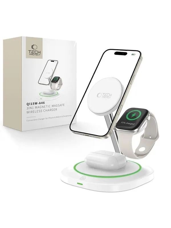 Tech-Protect QI15W-A46 3in1 Magnetic MagSafe Inductive Charger - White
