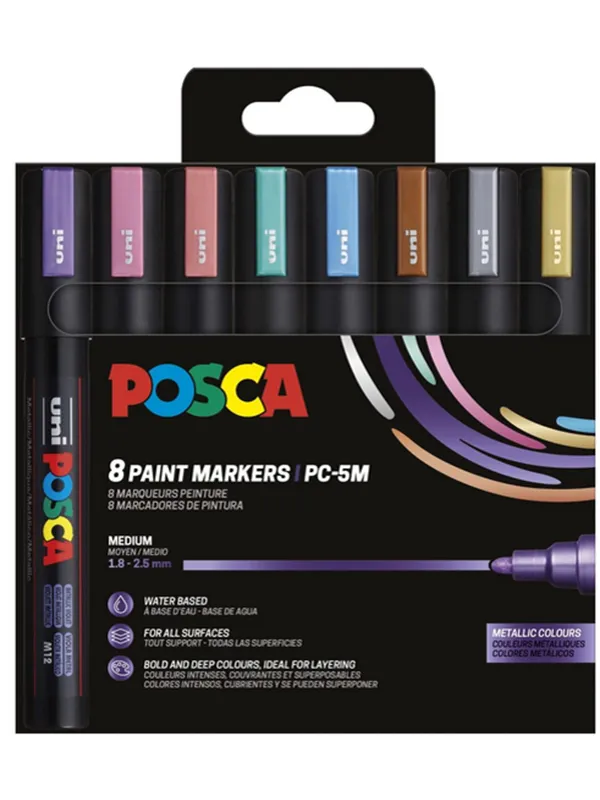 POSCA marker sæt PC-5M 8 ass. metallic. Farver