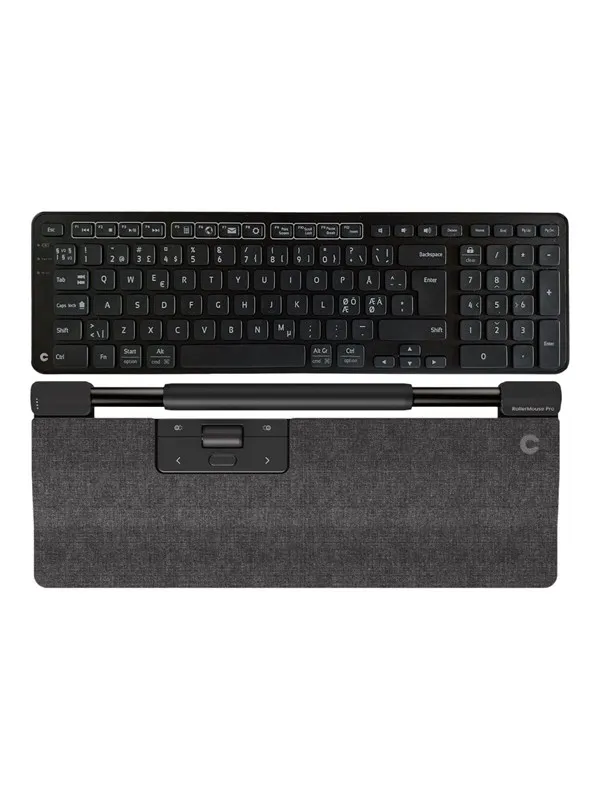 Contour RollerMouse Pro Regular mørkegrå + Balance Keyboard BK - trådløs - Pan Nordic-versjon - Keyboard and rollerbar set - Nordisk - Grå