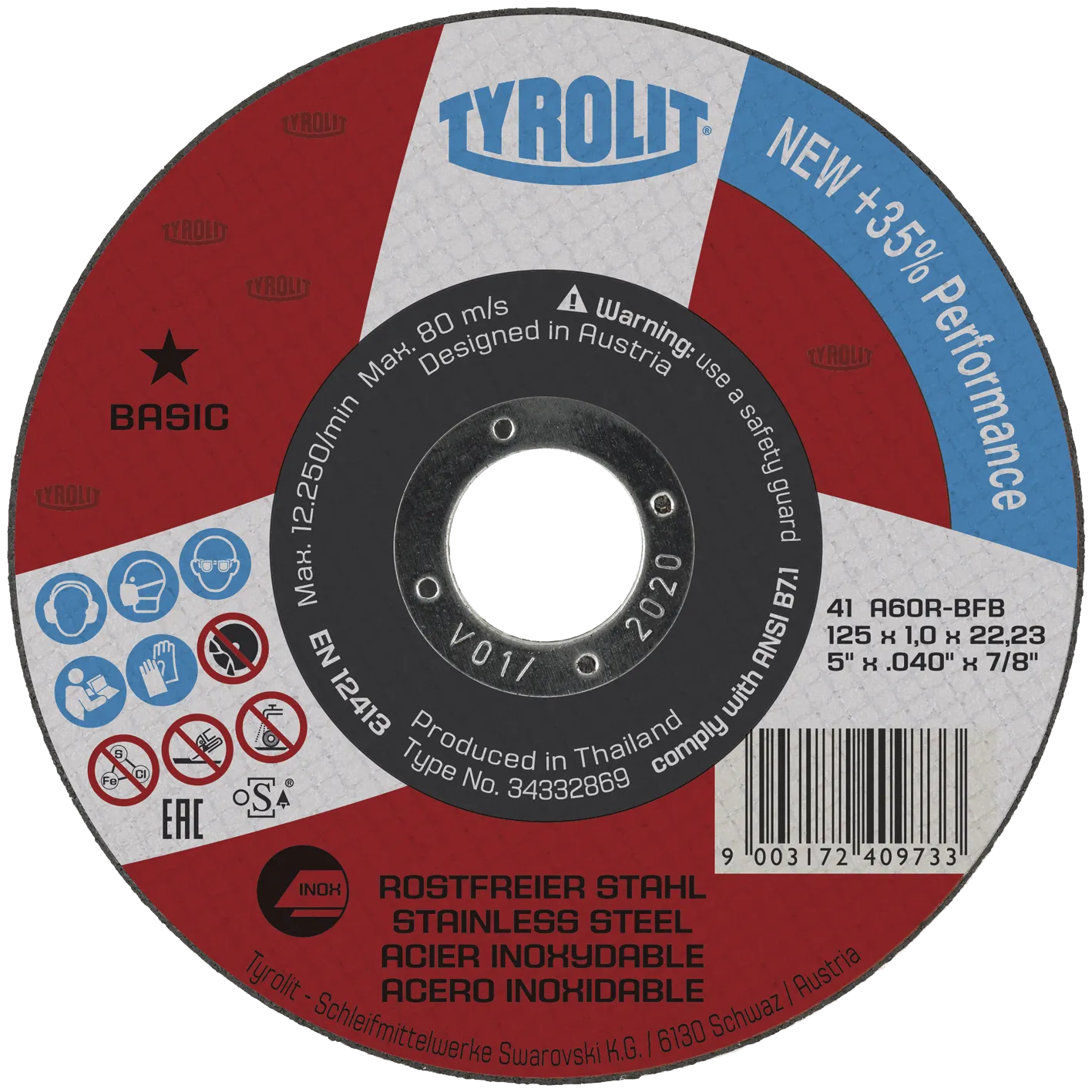 Kutteskive Basic 41C ø125×1,0 A60R-BFB