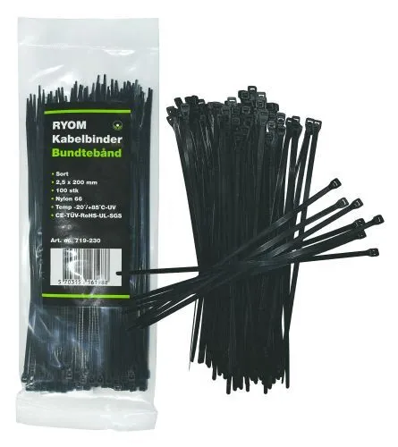 Kabelstrips sort 2,5 x 200 mm