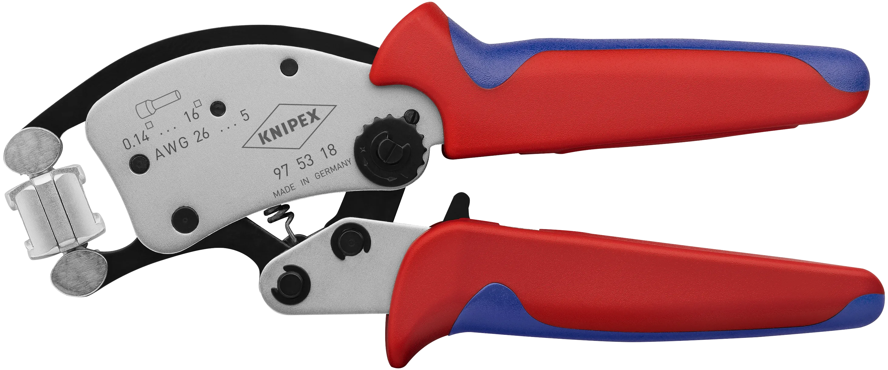 KNIPEX Twistor®16, Selvjusterende presstang for endehylser, med dreibart presshode
