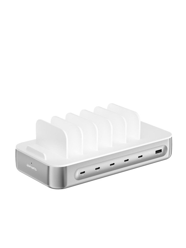 4smarts Charging station Team 100W 1x USB-A port 5x USB-C ports includes 6 cables silver