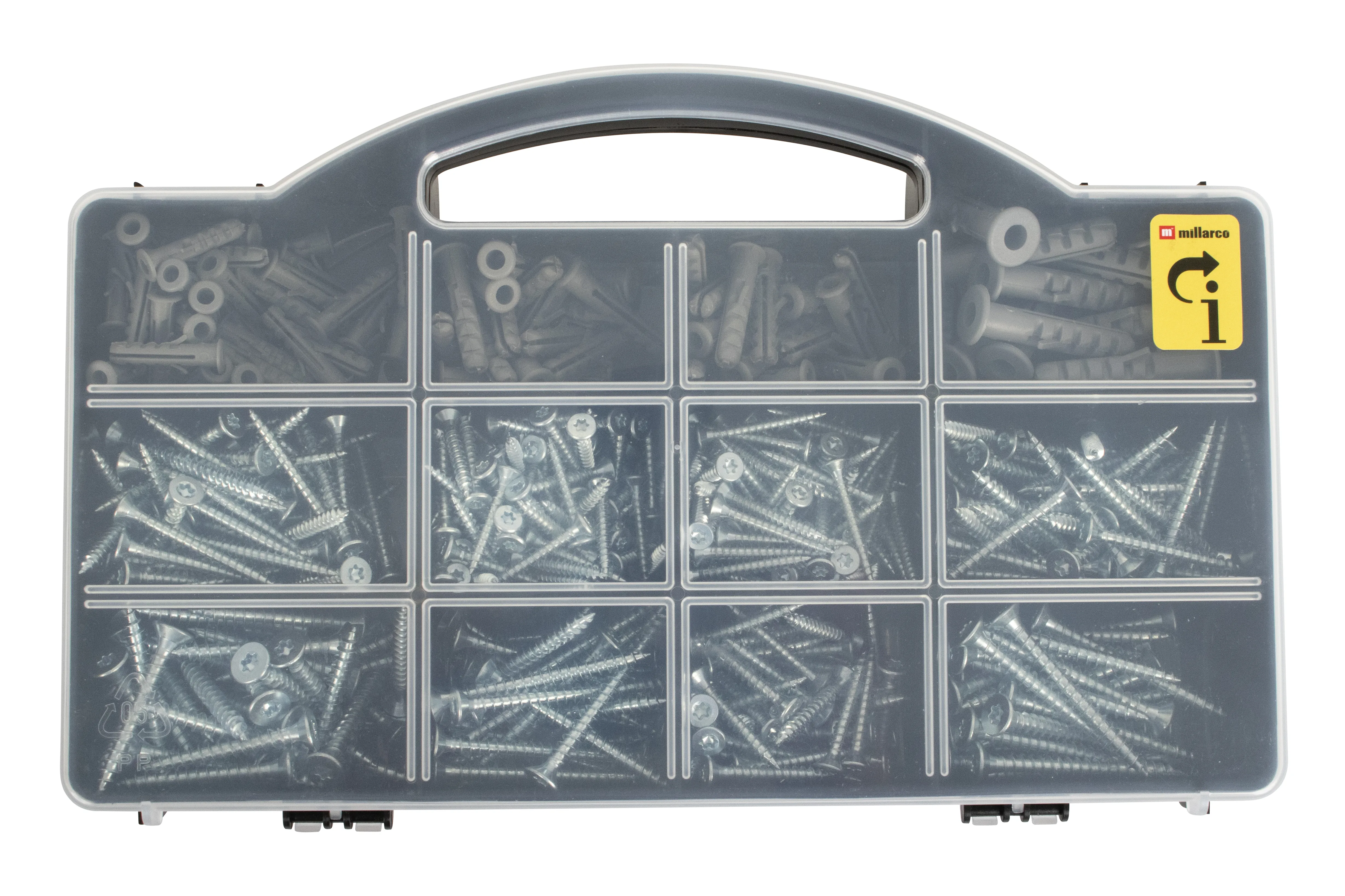 Home>it assortment box with 420 indoor wood screws and 105 nylon plugs.
