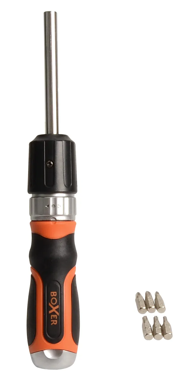 Boxer ratchet screwdriver with 6 bits