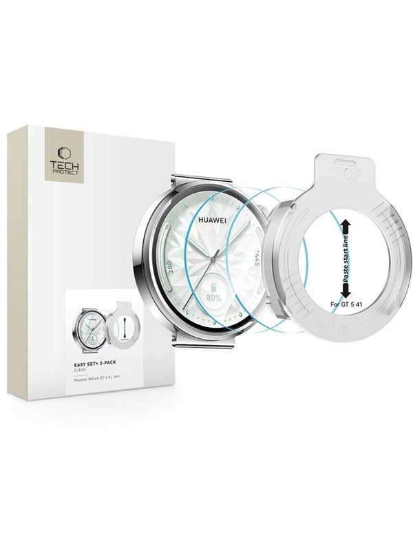 Tech-Protect Easy Set+ 2-pack Tempered Glass for Huawei Watch GT 5 41 mm - Clear