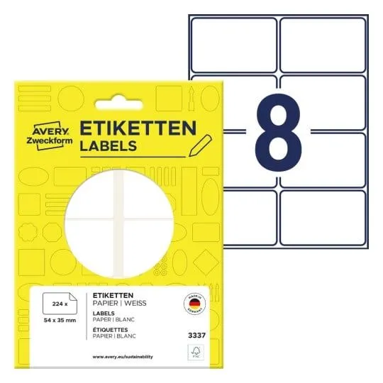 Avery Universaletiketter, 54 x 35 mm, 224 Etiketter, Hvit