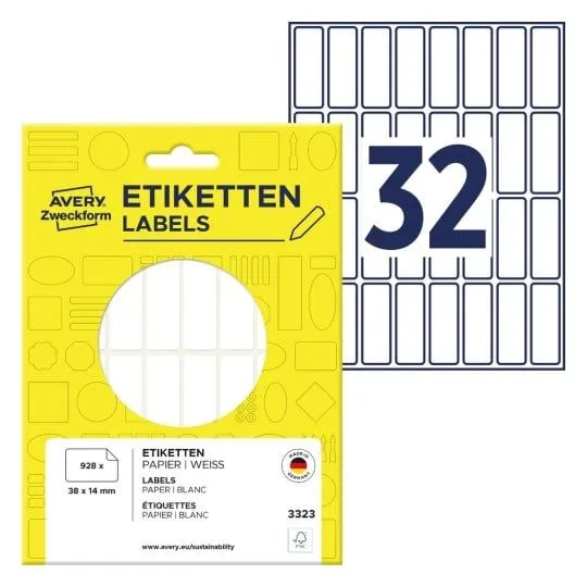 Avery Universaletiketter, 38 x 14 mm, 928 Etiketter, Hvit