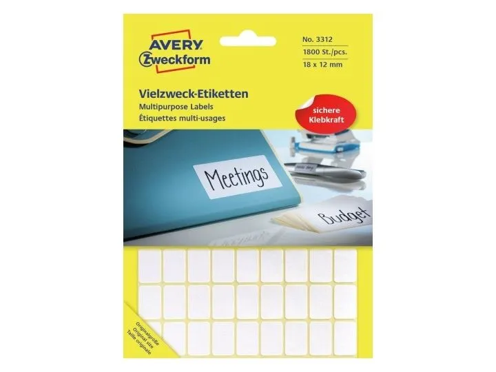 Avery Universaletiketter, 18 x 12 mm, 1.800 Etiketter, Hvit