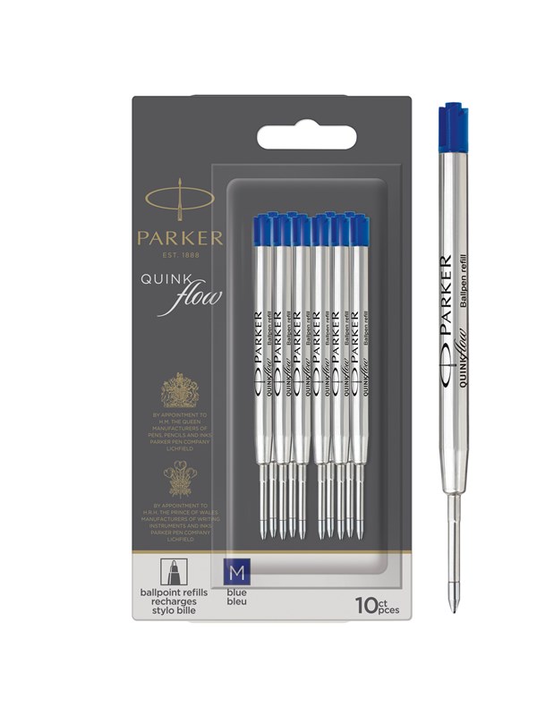 Parker Ballpoint Pen Refills | Medium Point | Blue QUINKflow Ink | 10 Count