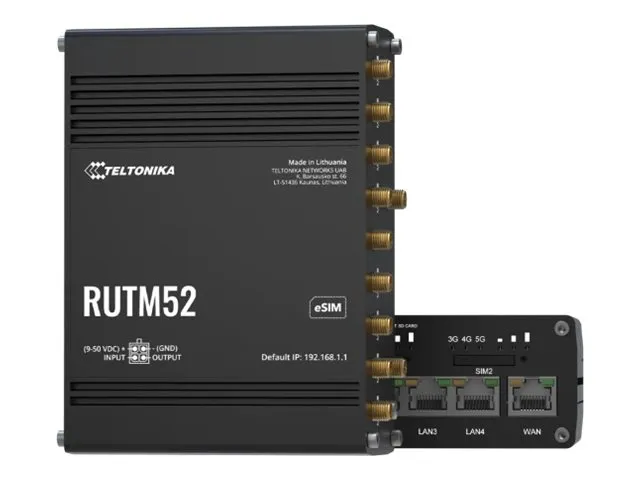 Teltonika RUTM52 - wireless router - WWAN - Wi-Fi 5 - 3G 4G 5G - DIN rail mountable wall-mountable surface-mountable - Wireless router 802.11a/b/g/n/Wi-Fi 5 Wave 2