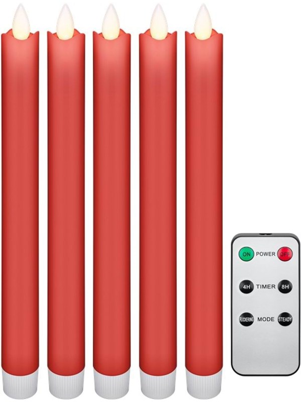 Goobay Sett med 5 røde LED ekte vokslys, m. fjernkontroll