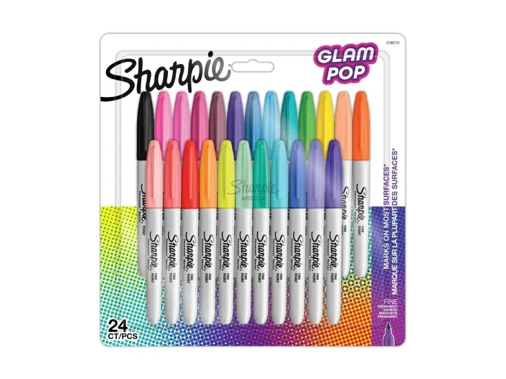 Sharpie Glam Pop Permanente Markører | Fin spids for fede detaljer | Assorterte livlige farger | 24 markeringspenne