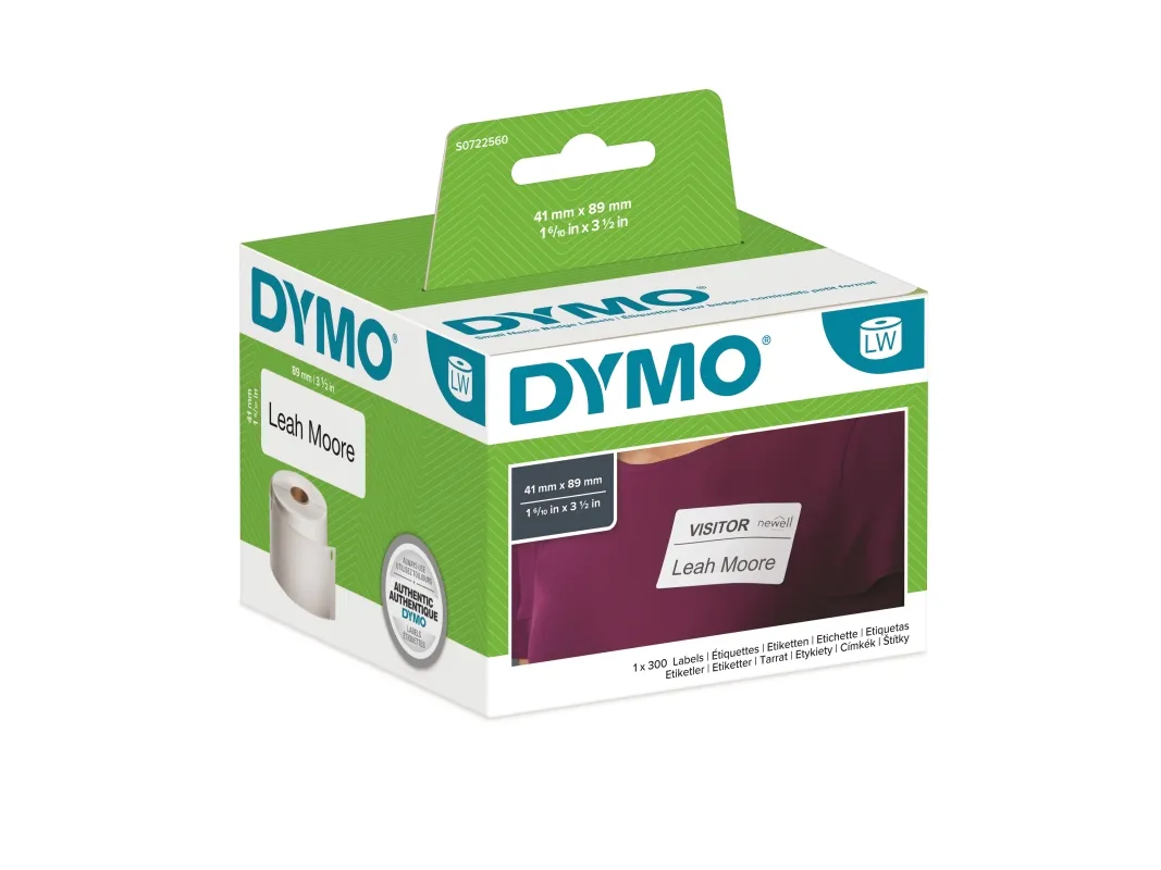 DYMO LW små navneskiltsetiketter, 41mm x 89mm, ruller med 300 stk.