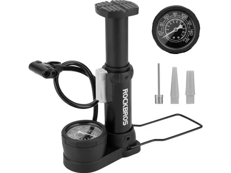 Rockbros 42610002001 floor bicycle pump with pressure gauge - black