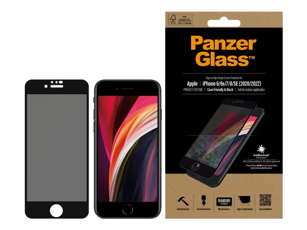 PanzerGlass Privacy Screen Protector Apple iPhone SE (2020/2022) | 8 | 7 | 6 | 6s | Edge-to-Edge