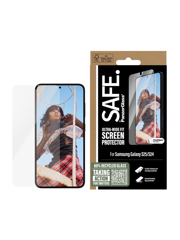 SAFE by PanzerGlass Screen Protector Samsung Galaxy S25 | Ultra-Wide Fit w. Aligner