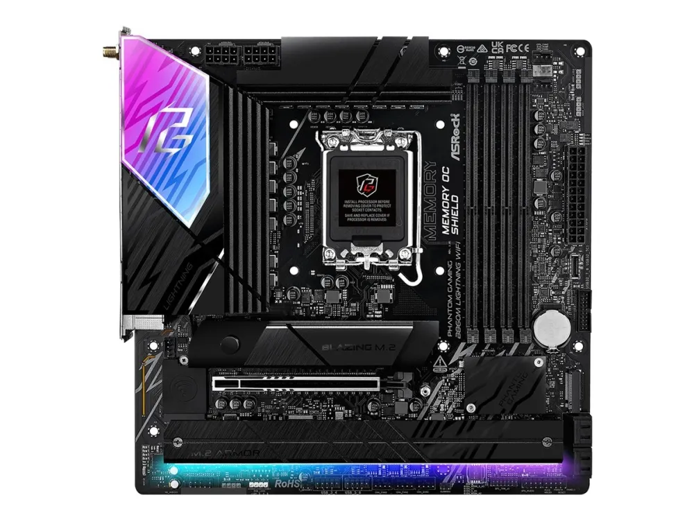 ASRock B860M Lightning WiFi Hovedkort - Intel B860 - Intel LGA1851 socket - DDR5 RAM - Micro-ATX