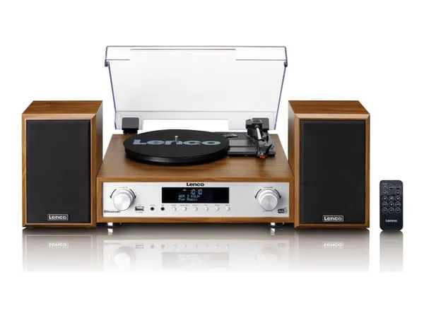Lenco MC-160WD - HiFi Stereo system with Record Player DAB+/FM radio and Bluetooth® - Wood - Platespiller
