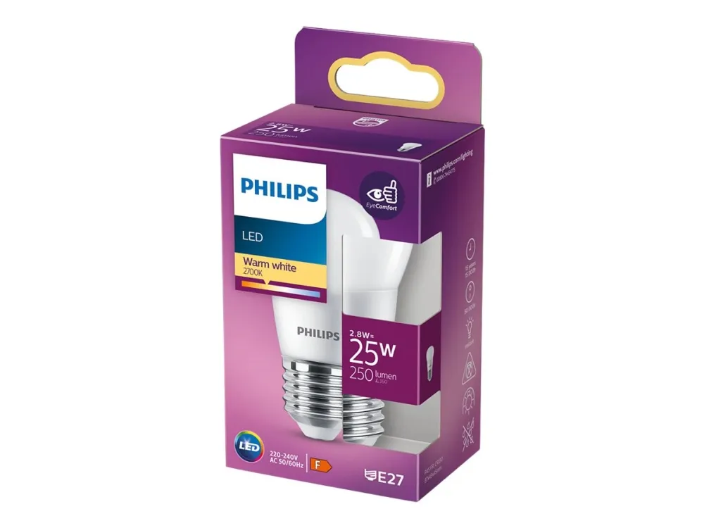 Philips LED-lyspære Mini-ball 2.8W/827 (25W) Frosted E27