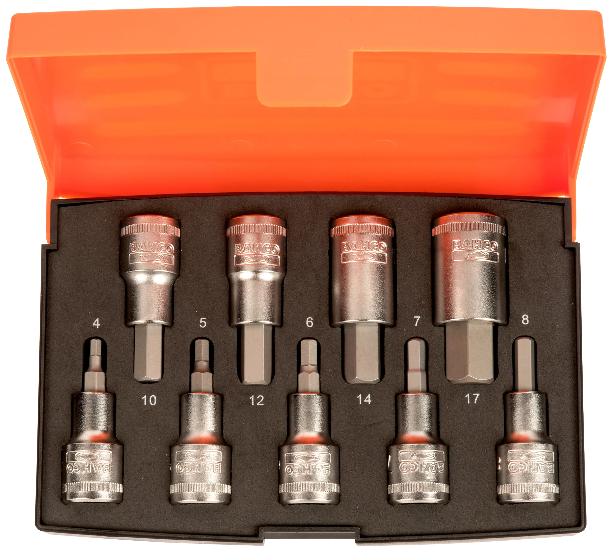 BAHCO 1/2 socket set w/hexagonal bits  9pcs 4-17mm